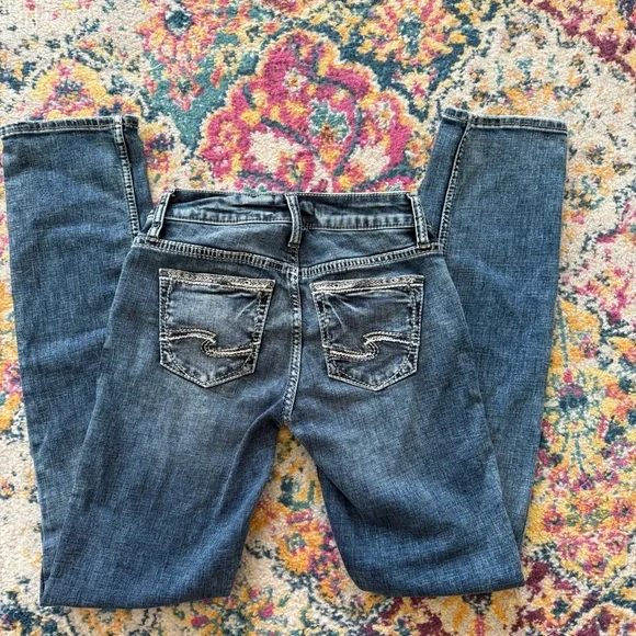 Silver jeans dark wash suki straight embroidered jeans - Picture 3 of 5